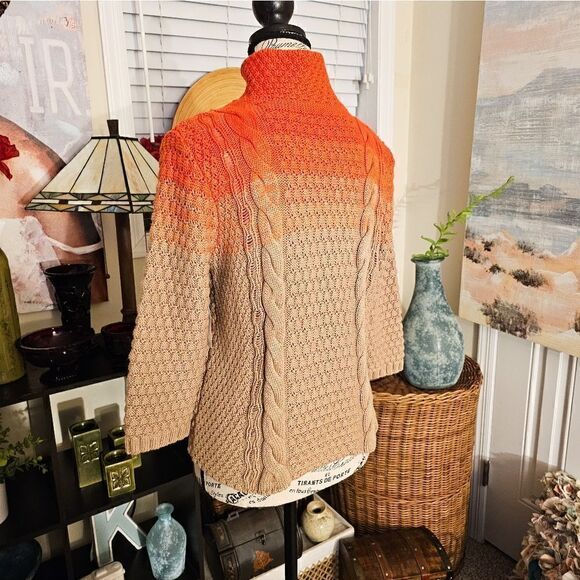 New Rachel Rachel Roy Orange/ Tan Ombra Thick Cable Knit Zipper Front Sweater. - Picture 12 of 15